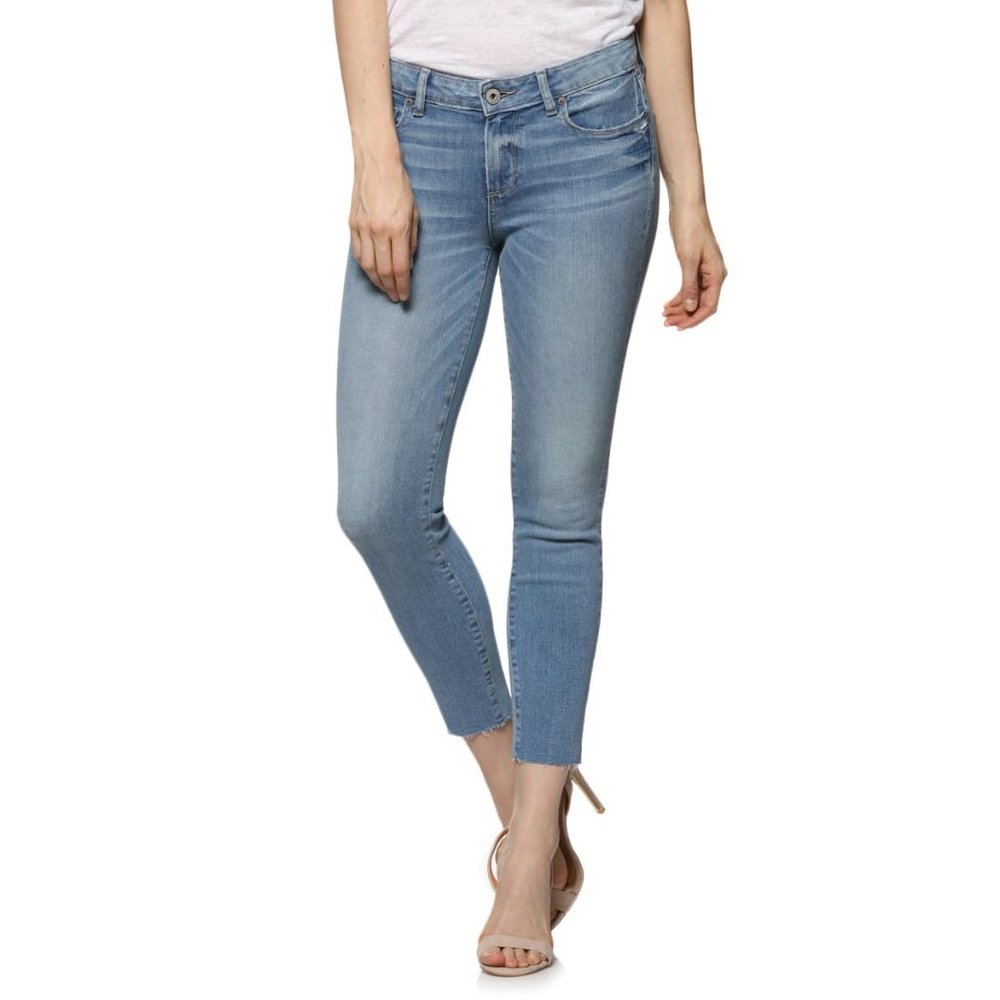 Paige Mid Rise Skinny Raw Hem Crop Skinny Jeans 23